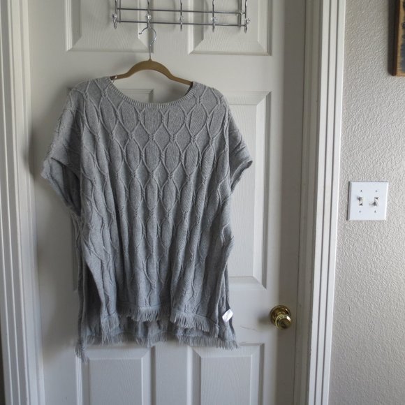 grey tunic sweater oversized Small medium large oversized fringe poncho indie - Picture 1 of 3